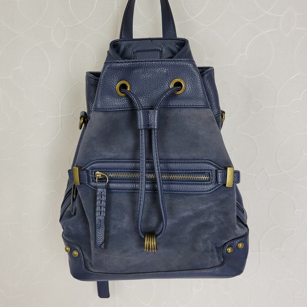 Chinese Laundry Bag Navy Erica Leather Faux Suede Drawstring Convert Backpack